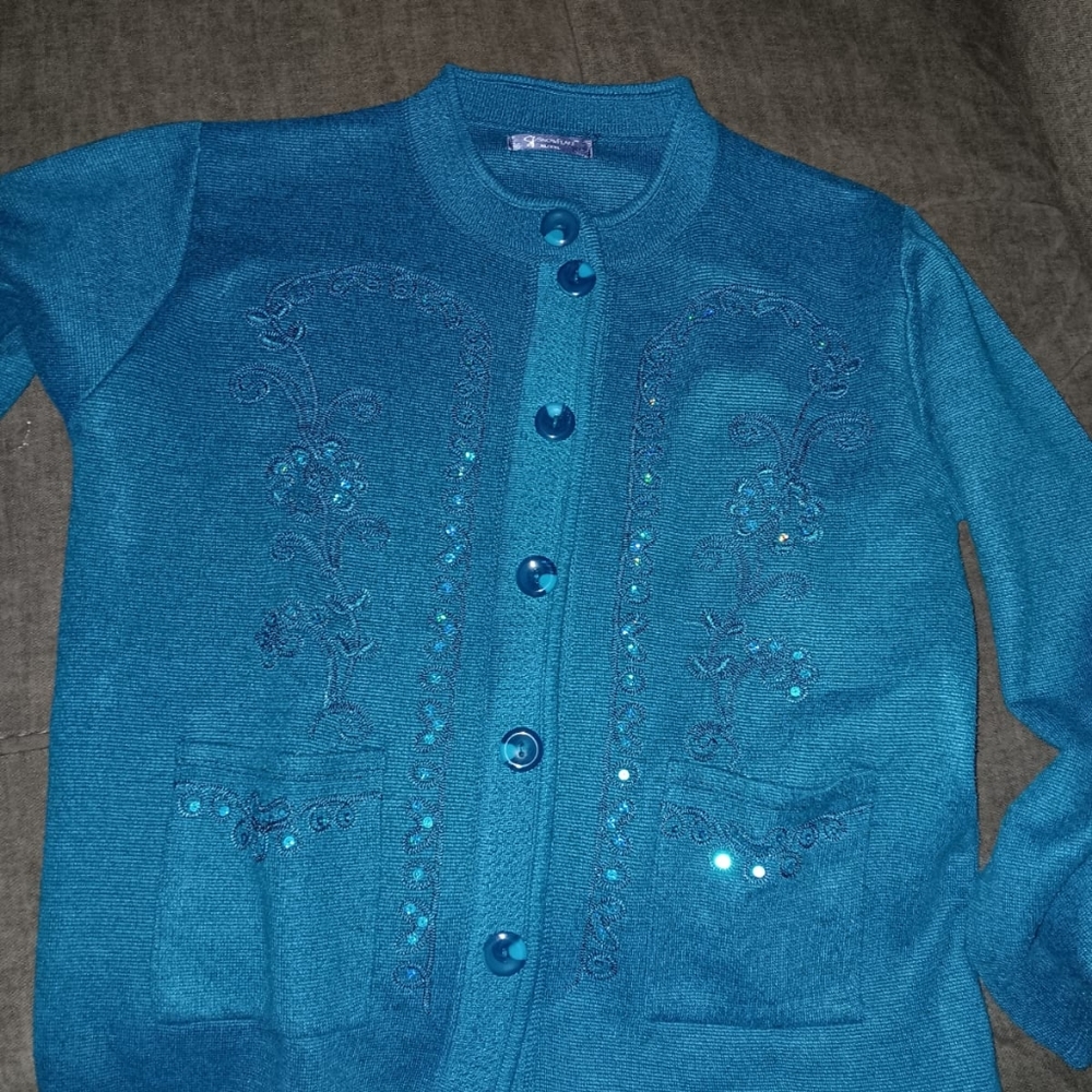 Sparkly Sequin Cardigan Teal/Turquoise Blue / Green